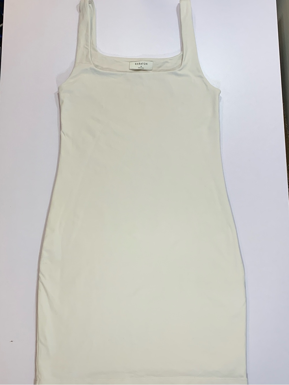 Aritzia Babaton Contour Squareneck Mini Dress M Matte Pearl Cream Bodycon Ballet